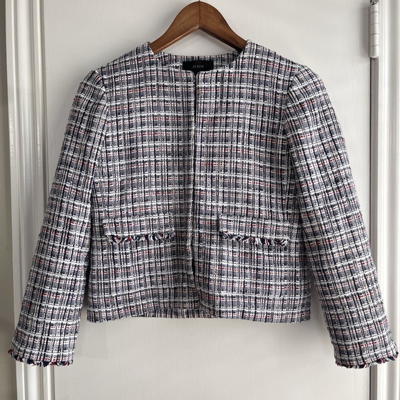J.CREW Jackets & Blazers - J Crew Womens Size 2 Tweed Jacket Red White Blue Academia Preppy Office Career